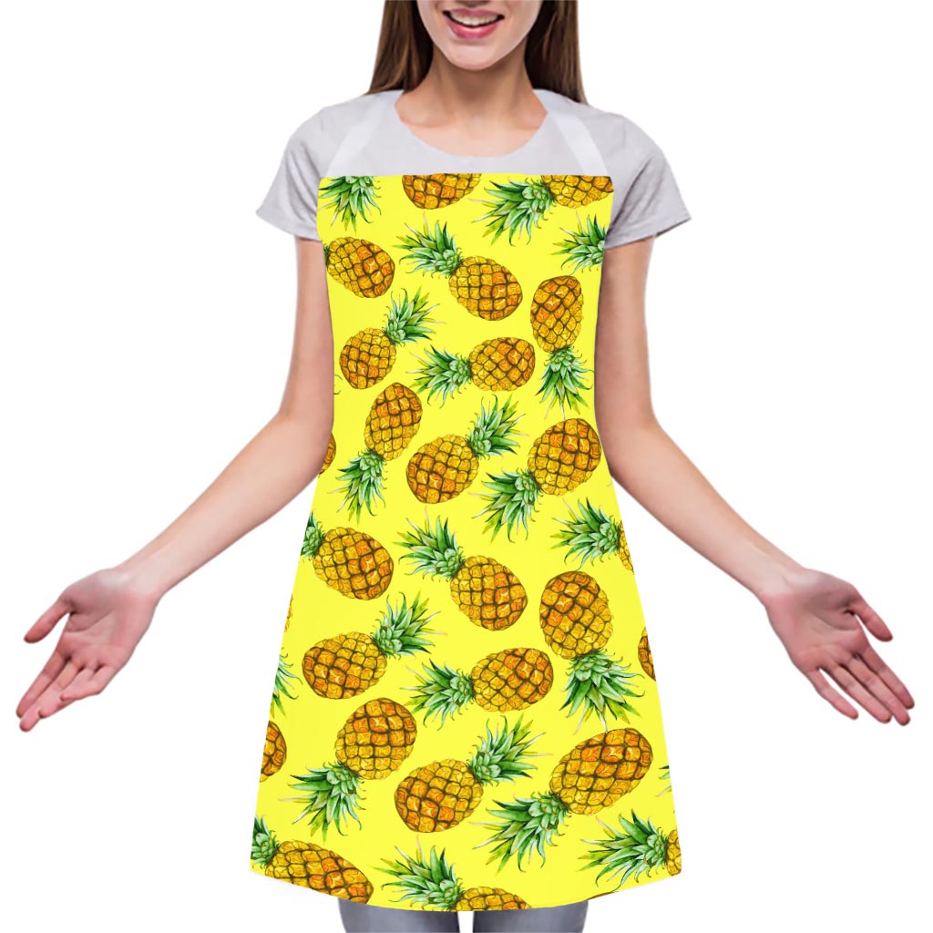 Pastel Yellow Pineapple Pattern Print Adjustable Apron