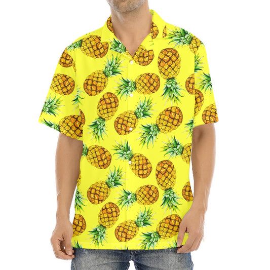 Pastel Yellow Pineapple Pattern Print Aloha Shirt