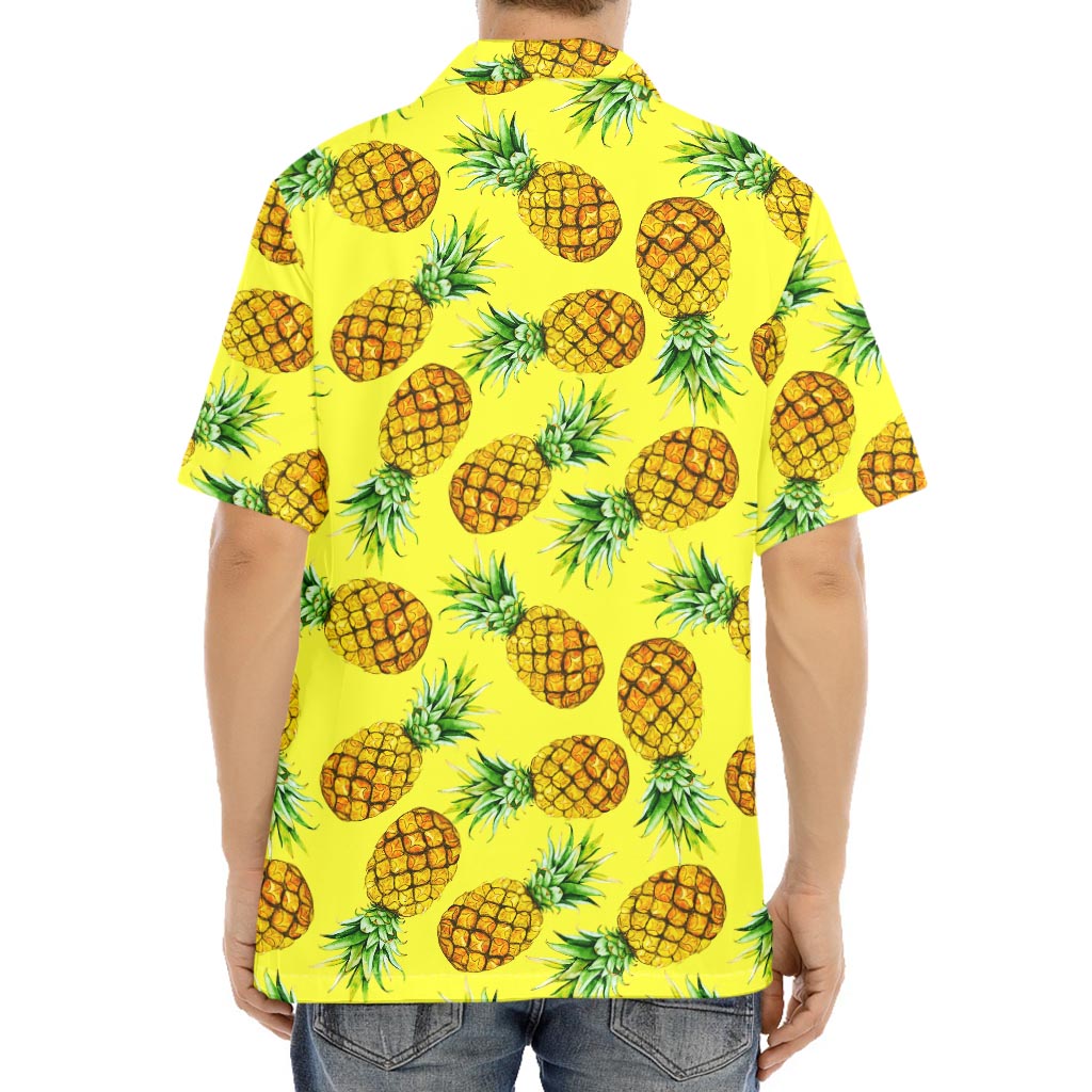 Pastel Yellow Pineapple Pattern Print Aloha Shirt