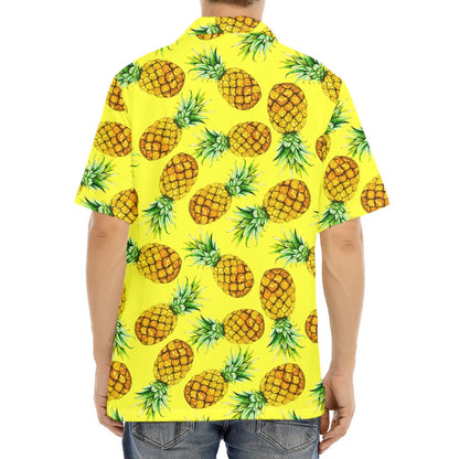 Pastel Yellow Pineapple Pattern Print Aloha Shirt