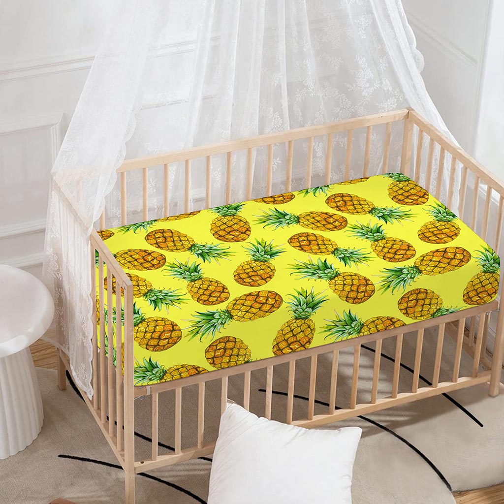 Pastel Yellow Pineapple Pattern Print Baby Crib Sheet