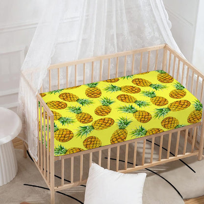 Pastel Yellow Pineapple Pattern Print Baby Crib Sheet