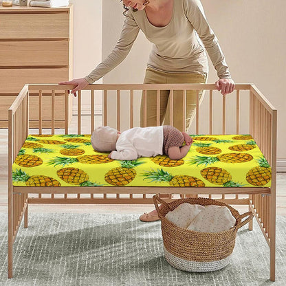 Pastel Yellow Pineapple Pattern Print Baby Crib Sheet