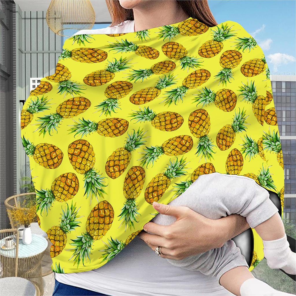 Pastel Yellow Pineapple Pattern Print Baby Seat Cover