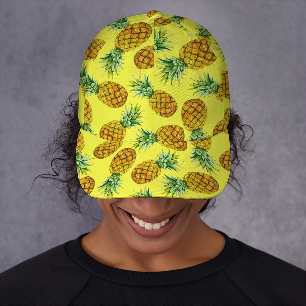 Pastel Yellow Pineapple Pattern Print Baseball Cap