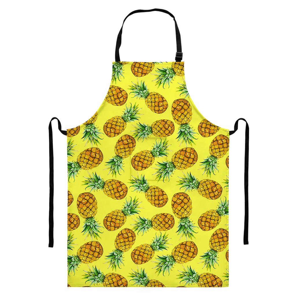 Pastel Yellow Pineapple Pattern Print Bib Apron With Pocket