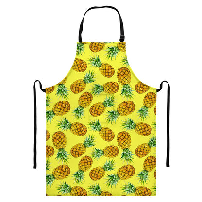 Pastel Yellow Pineapple Pattern Print Bib Apron With Pocket