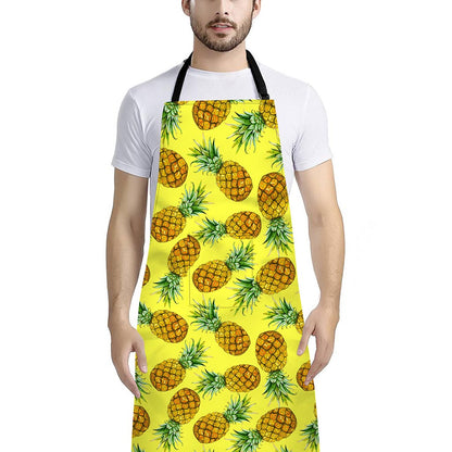 Pastel Yellow Pineapple Pattern Print Bib Apron With Pocket