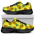 Pastel Yellow Pineapple Pattern Print Black Chunky Shoes