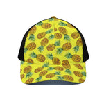 Pastel Yellow Pineapple Pattern Print Black Mesh Trucker Cap