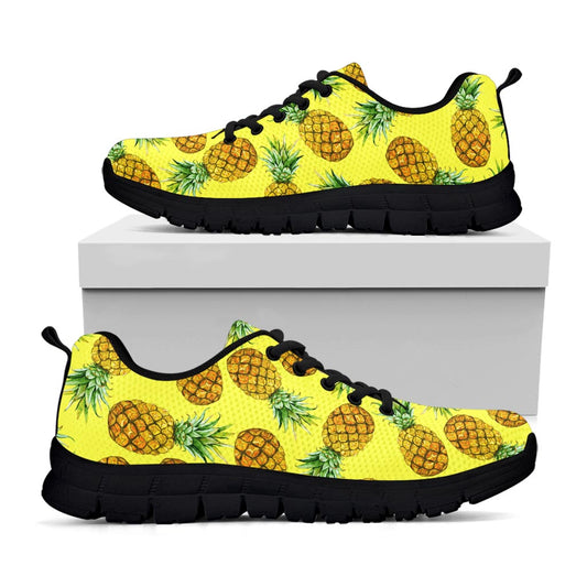 Pastel Yellow Pineapple Pattern Print Black Running Shoes