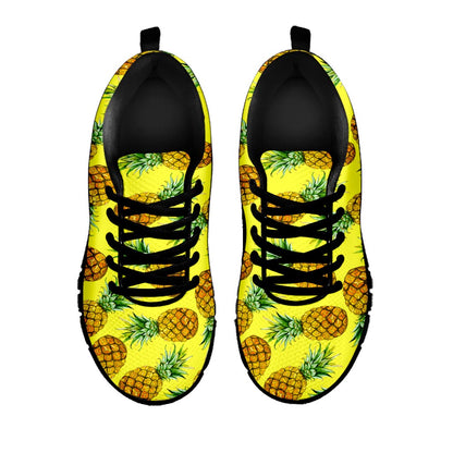 Pastel Yellow Pineapple Pattern Print Black Running Shoes