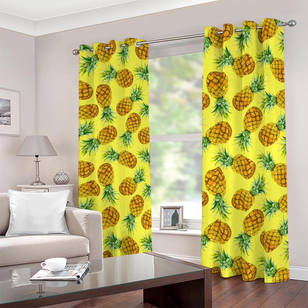 Pastel Yellow Pineapple Pattern Print Blackout Grommet Curtains