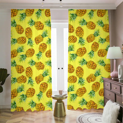 Pastel Yellow Pineapple Pattern Print Blackout Pencil Pleat Curtains