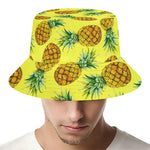 Pastel Yellow Pineapple Pattern Print Bucket Hat