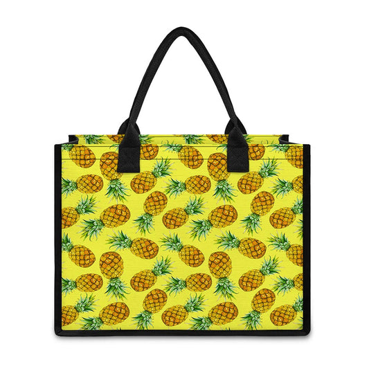 Pastel Yellow Pineapple Pattern Print Canvas Tote Bag