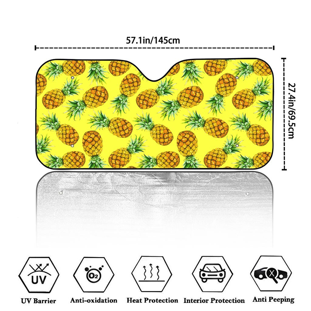 Pastel Yellow Pineapple Pattern Print Car Windshield Sun Shade