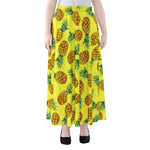 Pastel Yellow Pineapple Pattern Print Chiffon Maxi Skirt