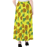 Pastel Yellow Pineapple Pattern Print Chiffon Maxi Skirt