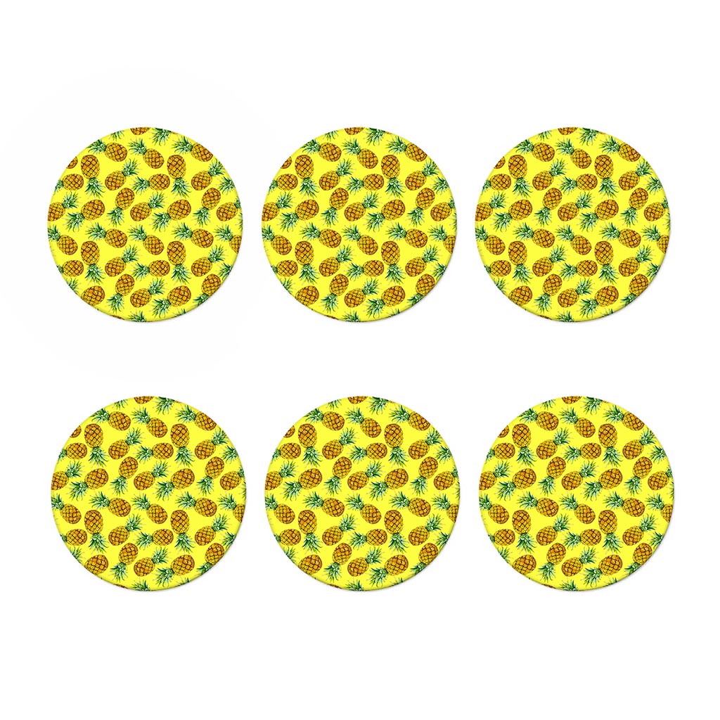 Pastel Yellow Pineapple Pattern Print Coaster Set
