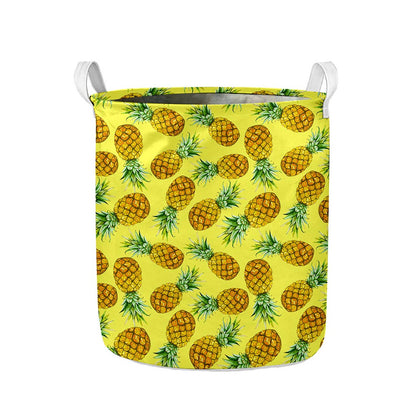 Pastel Yellow Pineapple Pattern Print Collapsible Laundry Basket