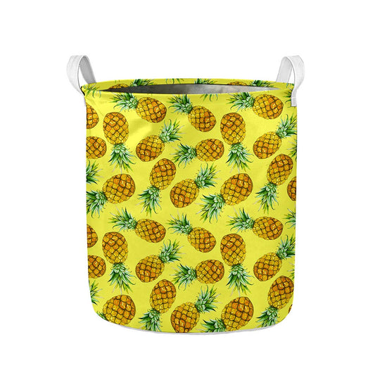 Pastel Yellow Pineapple Pattern Print Collapsible Laundry Basket