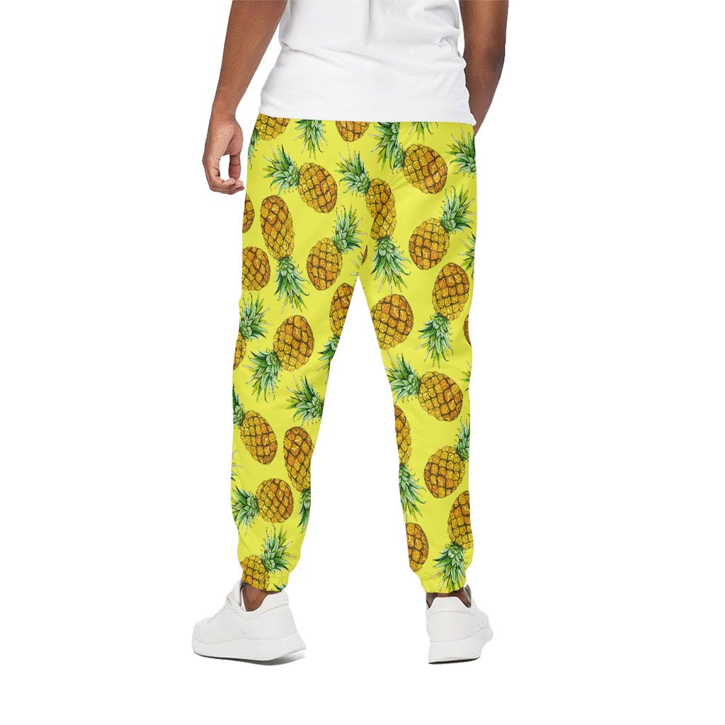 Pastel Yellow Pineapple Pattern Print Cotton Pants