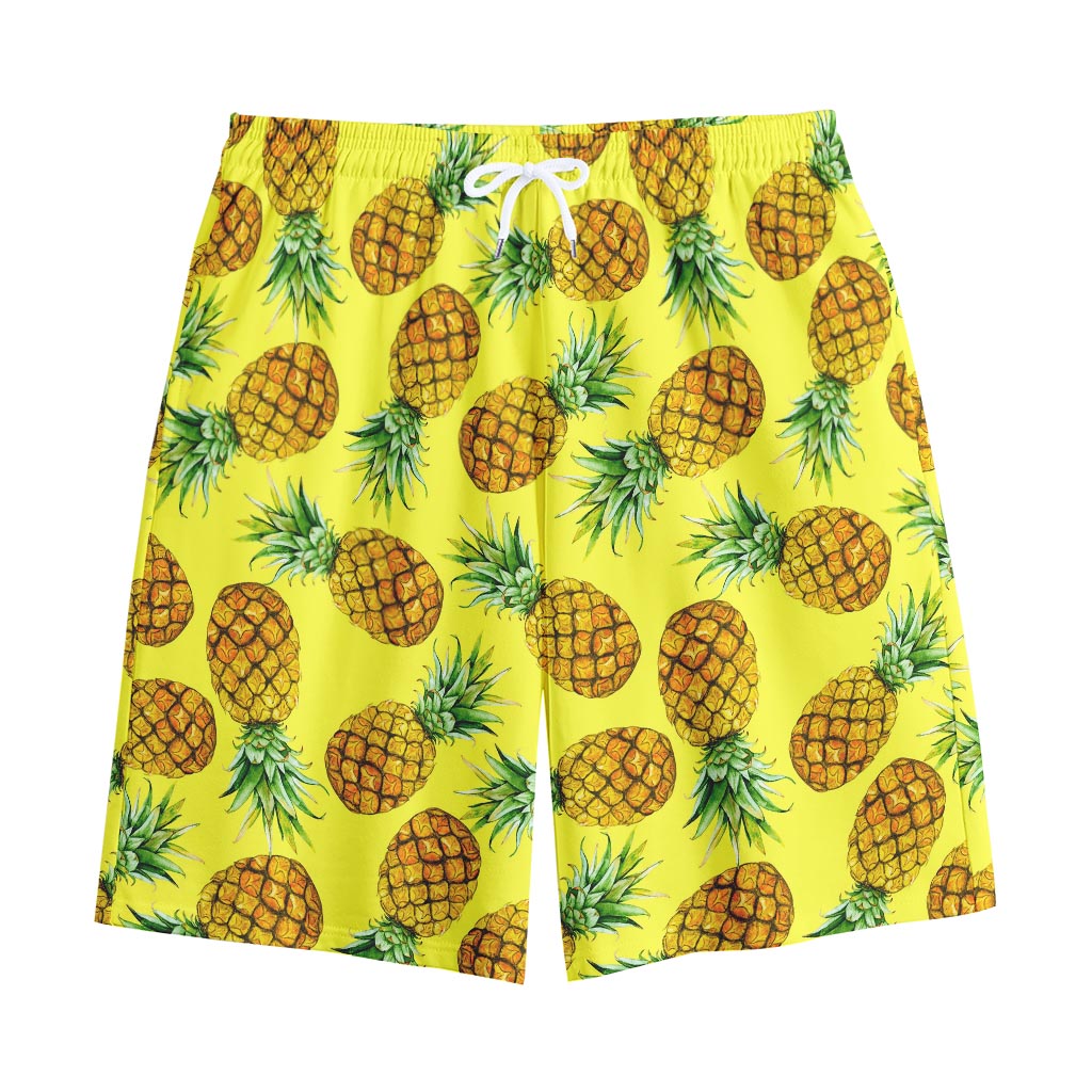 Pastel Yellow Pineapple Pattern Print Cotton Shorts
