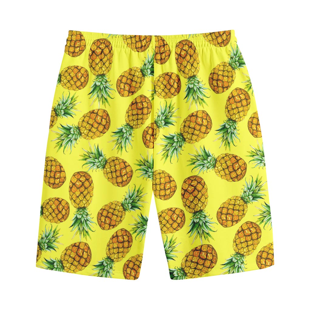 Pastel Yellow Pineapple Pattern Print Cotton Shorts