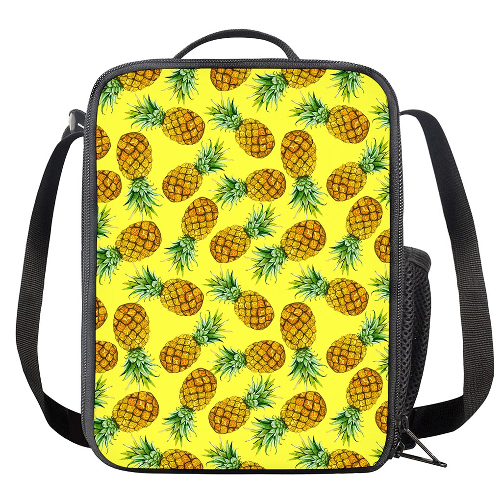 Pastel Yellow Pineapple Pattern Print Crossbody Lunch Bag