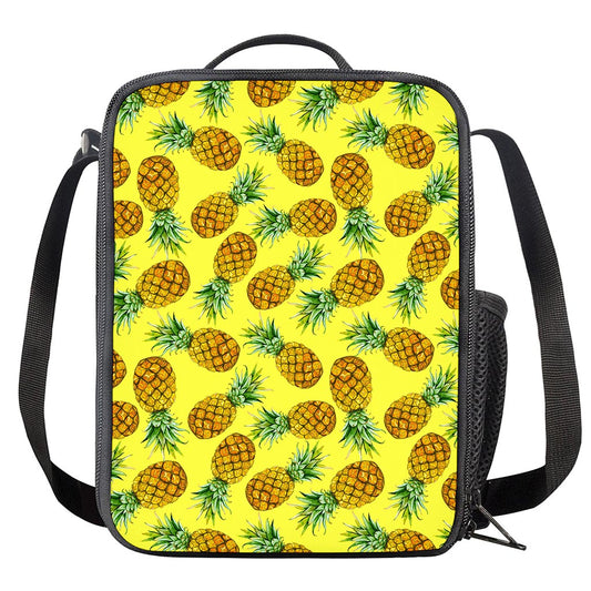 Pastel Yellow Pineapple Pattern Print Crossbody Lunch Bag