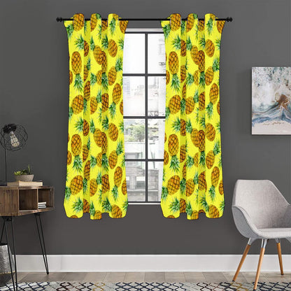Pastel Yellow Pineapple Pattern Print Curtain