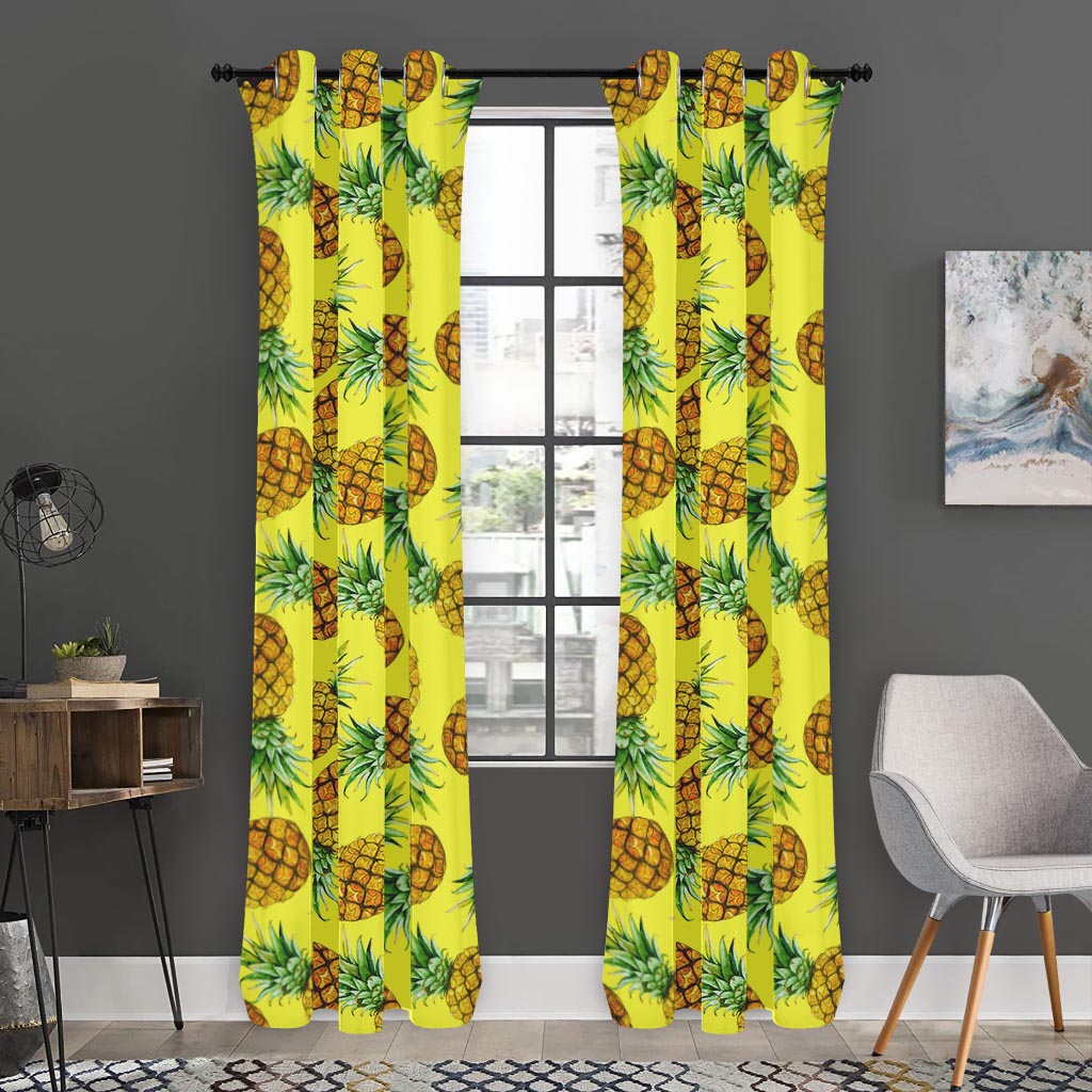 Pastel Yellow Pineapple Pattern Print Curtain