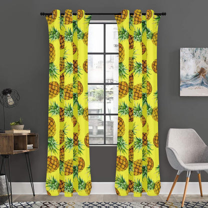 Pastel Yellow Pineapple Pattern Print Curtain