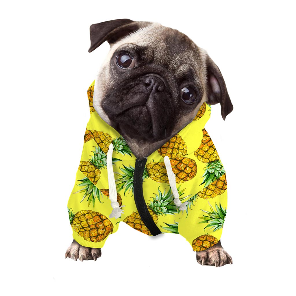 Pastel Yellow Pineapple Pattern Print Dog Zip Up Hoodie