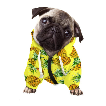 Pastel Yellow Pineapple Pattern Print Dog Zip Up Hoodie
