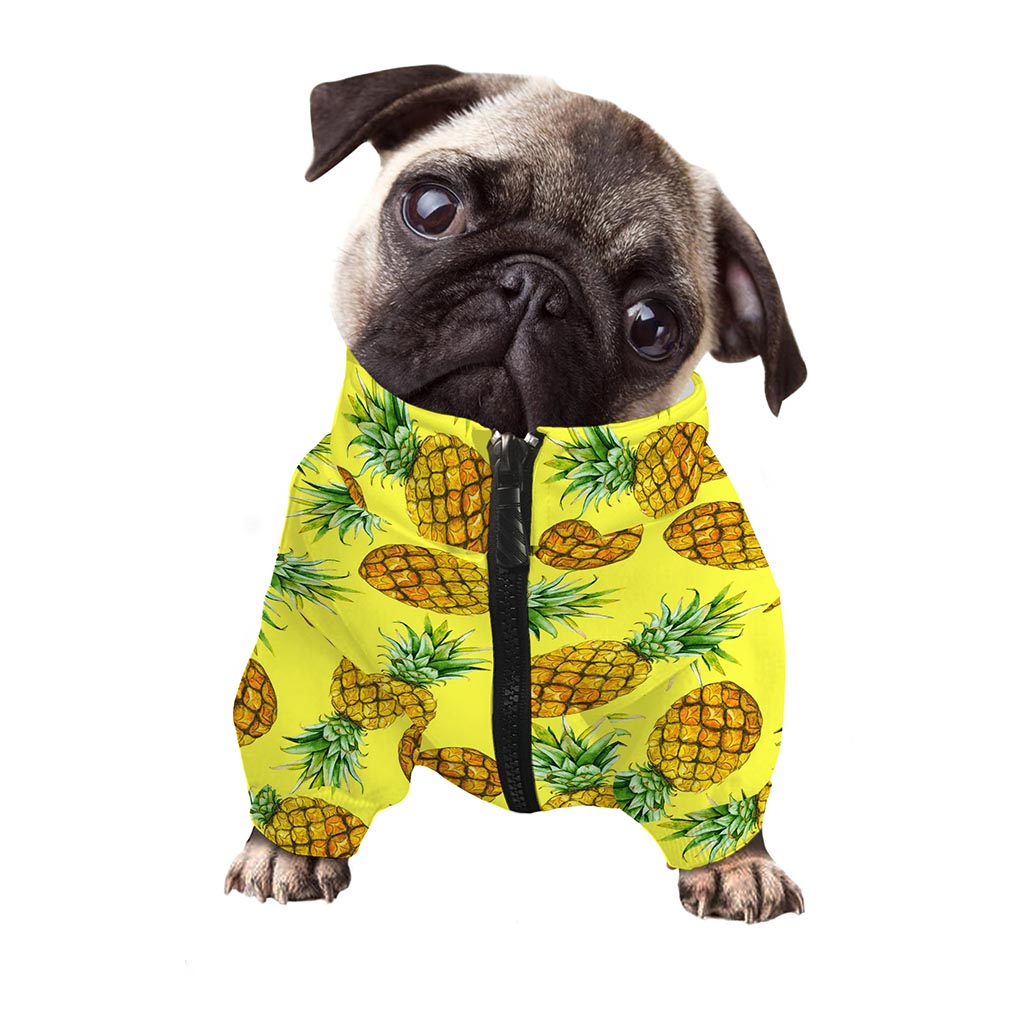 Pastel Yellow Pineapple Pattern Print Dog Zip Up Jacket