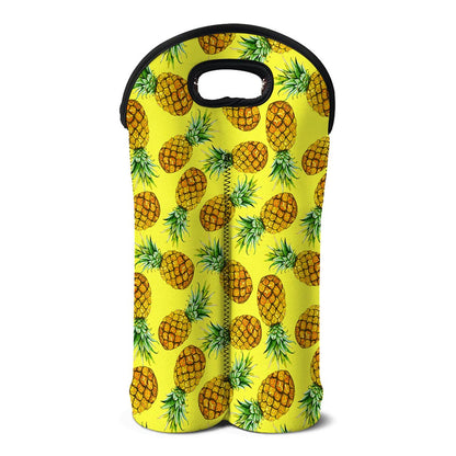 Pastel Yellow Pineapple Pattern Print Double Neoprene Wine Tote