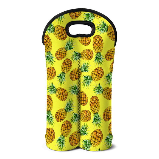Pastel Yellow Pineapple Pattern Print Double Neoprene Wine Tote
