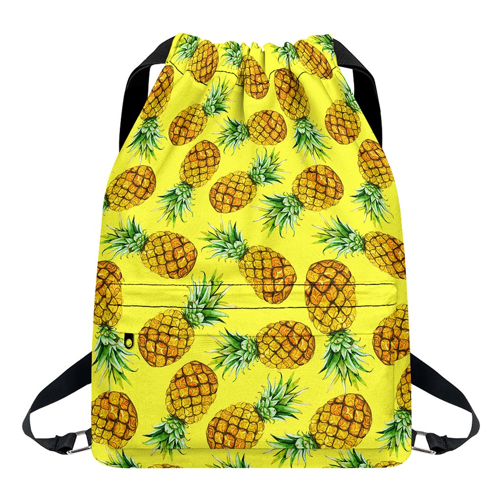 Pastel Yellow Pineapple Pattern Print Drawstring Backpack