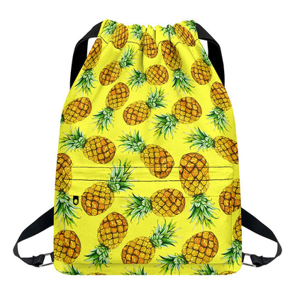 Pastel Yellow Pineapple Pattern Print Drawstring Backpack