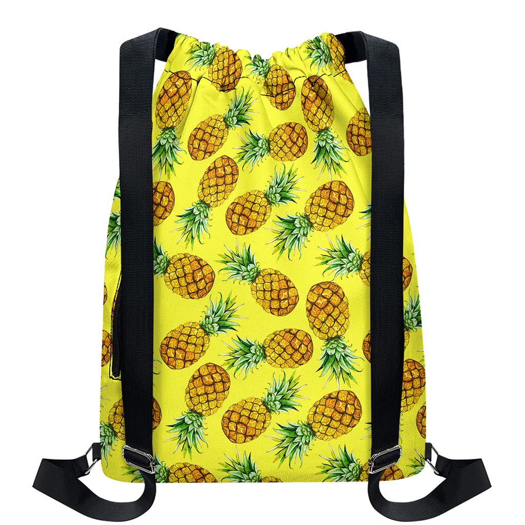Pastel Yellow Pineapple Pattern Print Drawstring Backpack