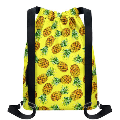 Pastel Yellow Pineapple Pattern Print Drawstring Backpack