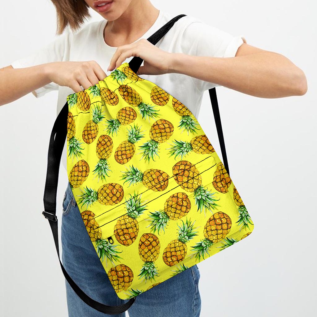 Pastel Yellow Pineapple Pattern Print Drawstring Backpack