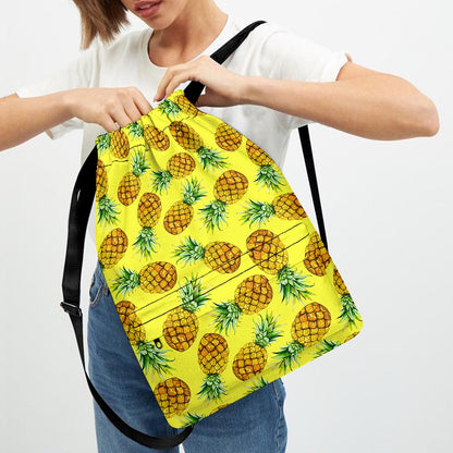 Pastel Yellow Pineapple Pattern Print Drawstring Backpack