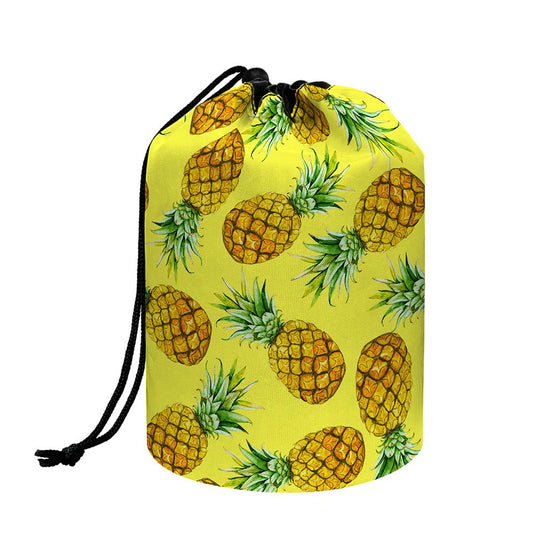 Pastel Yellow Pineapple Pattern Print Drawstring Makeup Bag