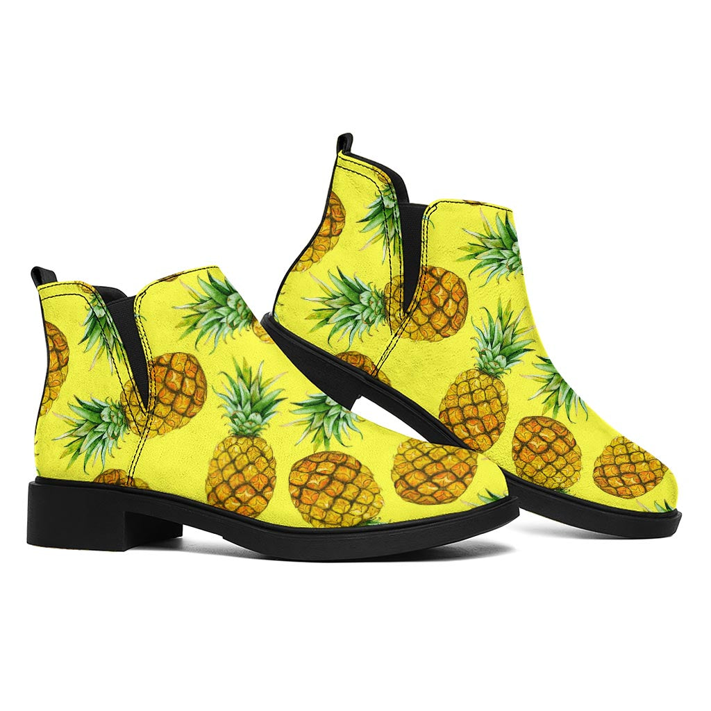 Pastel Yellow Pineapple Pattern Print Flat Ankle Boots