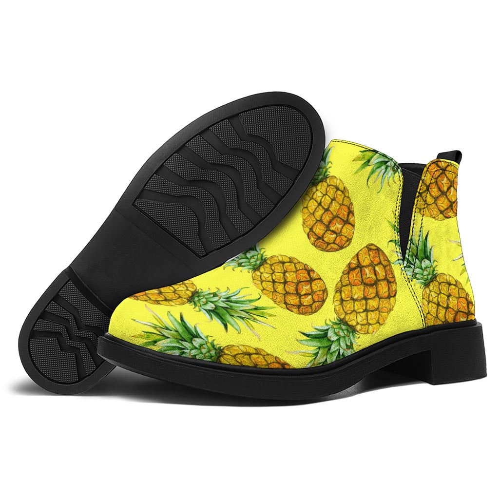 Pastel Yellow Pineapple Pattern Print Flat Ankle Boots