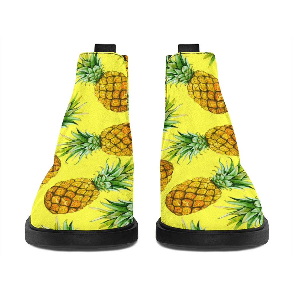 Pastel Yellow Pineapple Pattern Print Flat Ankle Boots