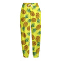 Pastel Yellow Pineapple Pattern Print Fleece Lined Knit Pants
